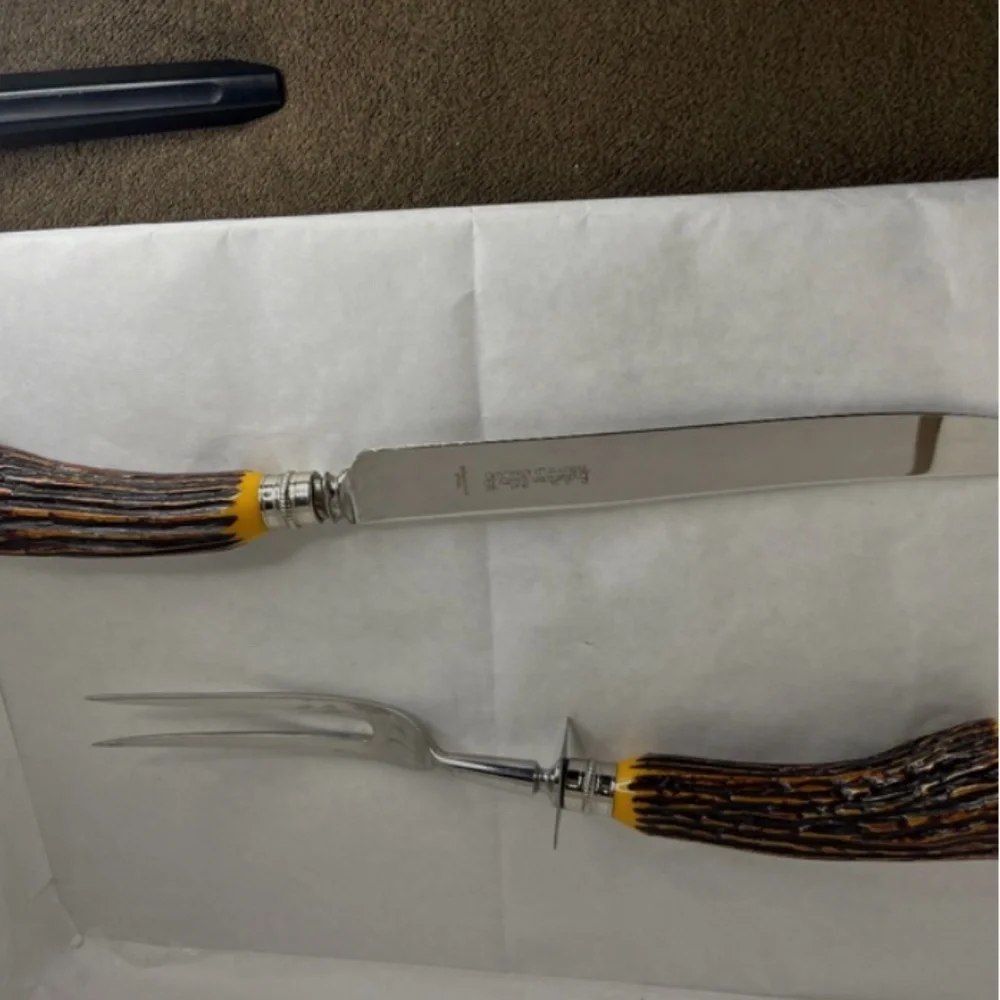 Vtg Englishtown Cutlery Sheffield England 2 Piece Carving Set Bakelite Antler